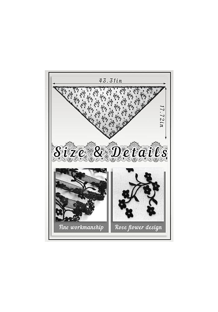 Tazweeq 2 Piece Vintage Lace Triangle Neck Scarf Set - Black and White - Image 2