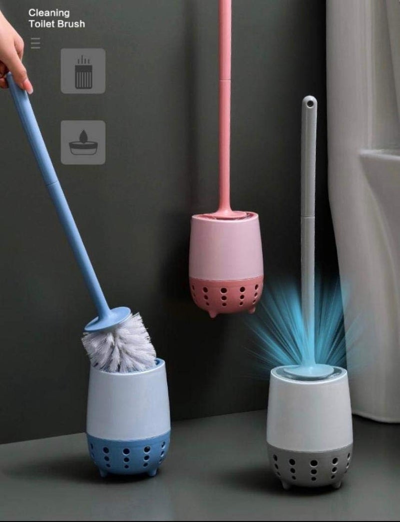 Home-Cloud Silicone Toilet Brush | Wall Mounted Toilet Cleaning Brushes |Brushes For Bathroom Cleaning Japanese Modern With Soft Bristle Can Also Be Wall Hanged.With Holder (Pink) - Image 1