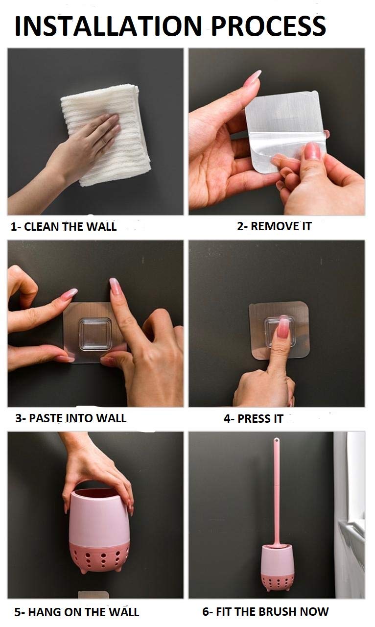 Home-Cloud Silicone Toilet Brush | Wall Mounted Toilet Cleaning Brushes |Brushes For Bathroom Cleaning Japanese Modern With Soft Bristle Can Also Be Wall Hanged.With Holder (Pink) - Image 5