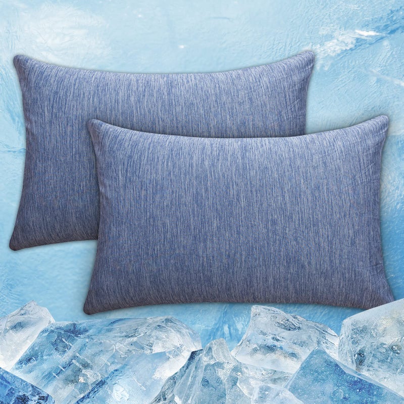 CHOSHOME Cooling Pillow Cases King  Double-Side Design [Cooling & Cotton] Q-Max 0.45 Cooling Pillow Covers for Night Sweats Hot Sleepers  Hidden Zipper  2 Pack (20"" X 36""  Blue) - Image 1