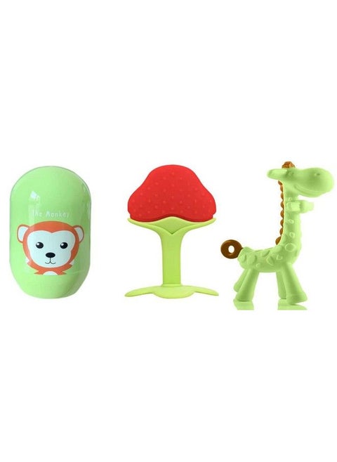 Baby Soft Silicone Giraffe Teether With Multi Functional Medicine Dropper And Baby Essential Nail Kit Combo Set(Monkey)