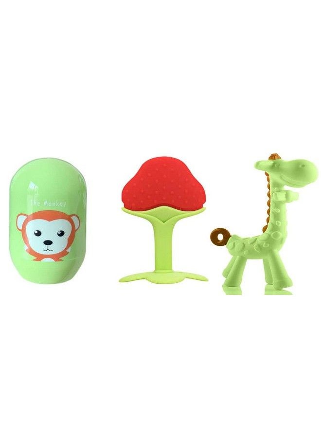 Tinny Tots - Baby Soft Silicone Giraffe Teether With Multi Functional Medicine Dropper And Baby Essential Nail Kit Combo Set(Monkey) - Image 1