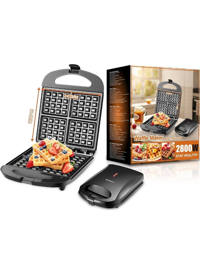 Jamaky Italy صانعة الوافل الجامبو الكهربائية من جاماكي، ٢٨٠٠ واط، ٤ قطع، لوحة ألومنيوم غير لاصقة، تحكم تلقائي في درجة الحرارة، لون أسود، JMK2032B - Image 3
