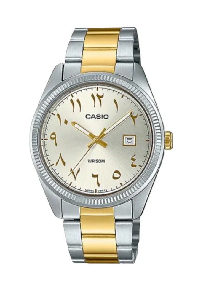 CASIO MTP-1302SG-7B3 Rare Arabic Dial — Stainless Silver & Gold, Date, 50m WR Men's Watch - Image 1