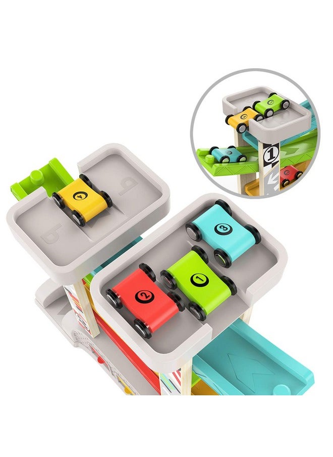 TOP BRIGHT TOP BRIGHT Car Ramp Toy for 2 3 Year Old Boy Gifts, Toddler Race Track Toy for 18 Month Old with 4 Wooden Cars and 3 Car Garage  - Image 5