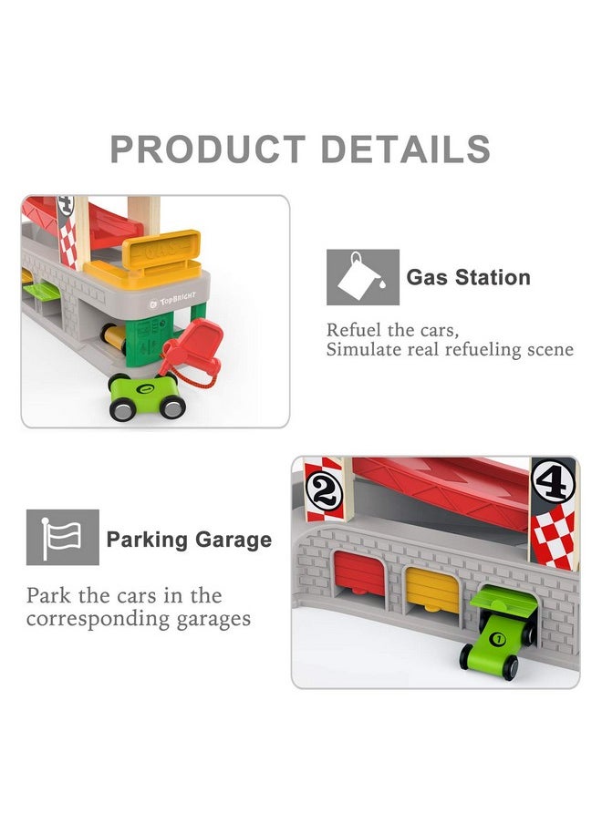 TOP BRIGHT TOP BRIGHT Car Ramp Toy for 2 3 Year Old Boy Gifts, Toddler Race Track Toy for 18 Month Old with 4 Wooden Cars and 3 Car Garage  - Image 4