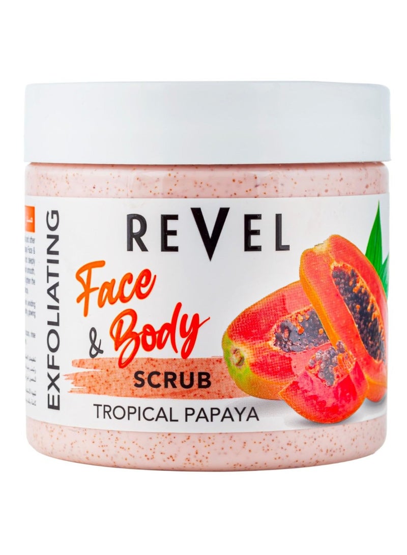 Revel Beauty Skin Care Tropical Papaya Face & Body Scrub For Men & Women 475ml, Fruits Scrubber, Exfoliating, Hydration, Restoring Supply, Youthful Glow, Radiant Complexion