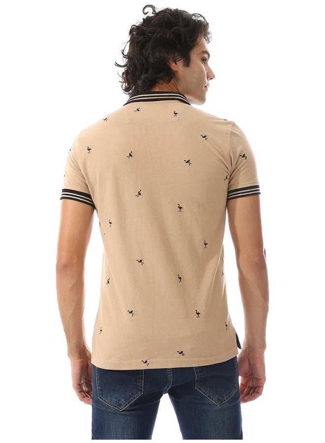 Andora Pique Short Sleeves Polo Shirt _ Beige & Black - Image 5