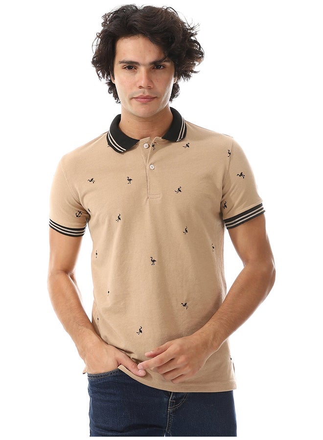 Andora Pique Short Sleeves Polo Shirt _ Beige & Black - Image 2