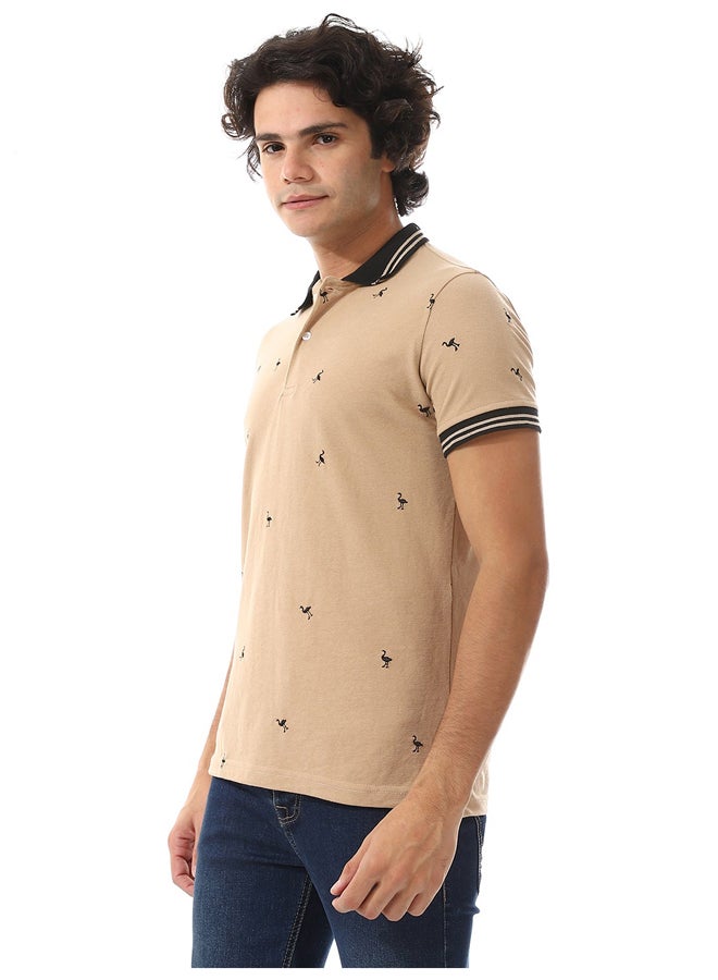 Andora Pique Short Sleeves Polo Shirt _ Beige & Black - Image 4