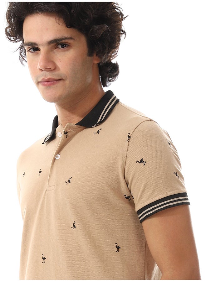Andora Pique Short Sleeves Polo Shirt _ Beige & Black - Image 3