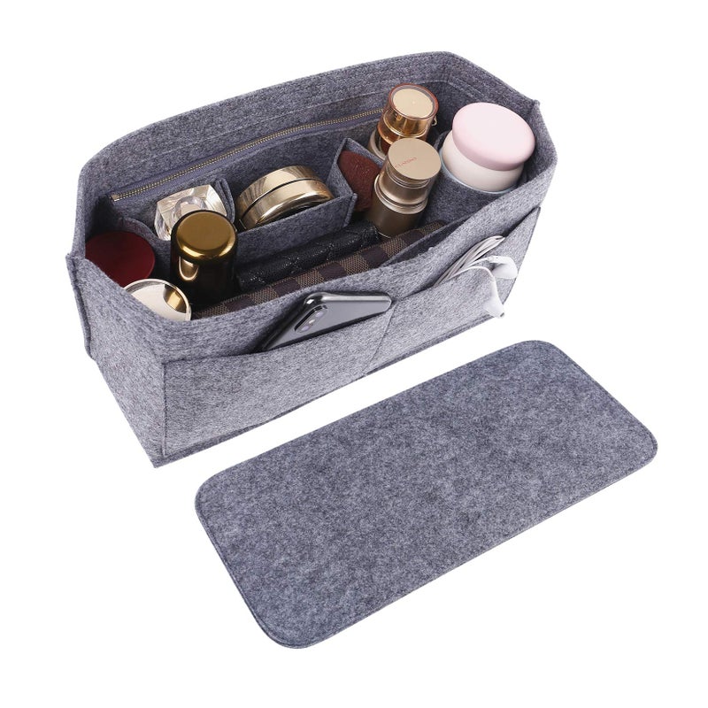 Doxo Purse Organizer Insert HandbagTote Felt with Bag Fits for Speedy and Neverfull  Base Shaper 2pc Set Large GrayCombination