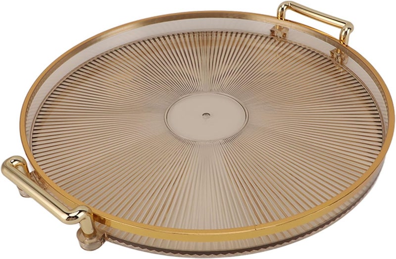 Round Tray, Gold Border and Handles, Gold Tray, Decorative Serving with Easy to Surface for Storage, Display, Parties, Guests, Occasions, and Special Events (Succinite) - Image 1