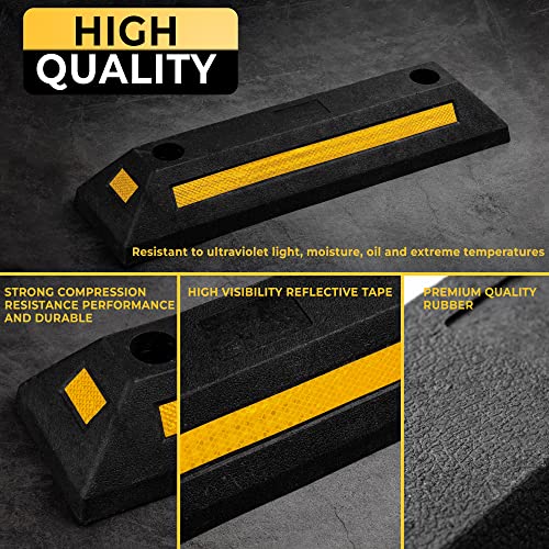 ZONETECH Heavy Duty Rubber Parking Guide -4 Pcs Premium Quality Durable Car Garage Wheel Stopper Professional Grade Park with Reflective Yellow Tape Curb - Image 2
