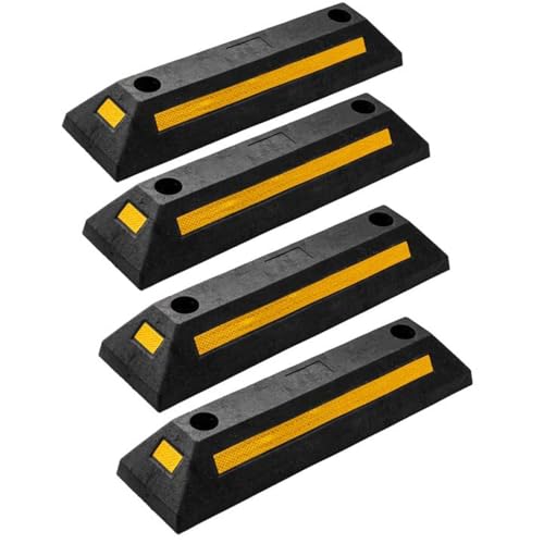 ZONETECH Heavy Duty Rubber Parking Guide -4 Pcs Premium Quality Durable Car Garage Wheel Stopper Professional Grade Park with Reflective Yellow Tape Curb - Image 1