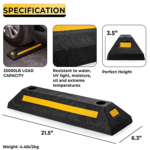 ZONETECH Heavy Duty Rubber Parking Guide -4 Pcs Premium Quality Durable Car Garage Wheel Stopper Professional Grade Park with Reflective Yellow Tape Curb - Image 3
