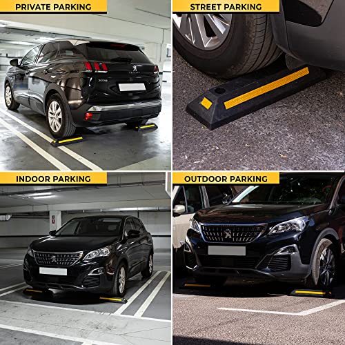 ZONETECH Heavy Duty Rubber Parking Guide -4 Pcs Premium Quality Durable Car Garage Wheel Stopper Professional Grade Park with Reflective Yellow Tape Curb - Image 5