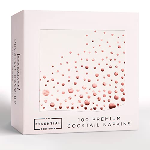 The Essential Concierge Rose Gold Napkins - 100 Disposable Cocktail Napkins - 5x5 Inch - 3-Ply Paper Napkins - Rose Gold Color - Image 1
