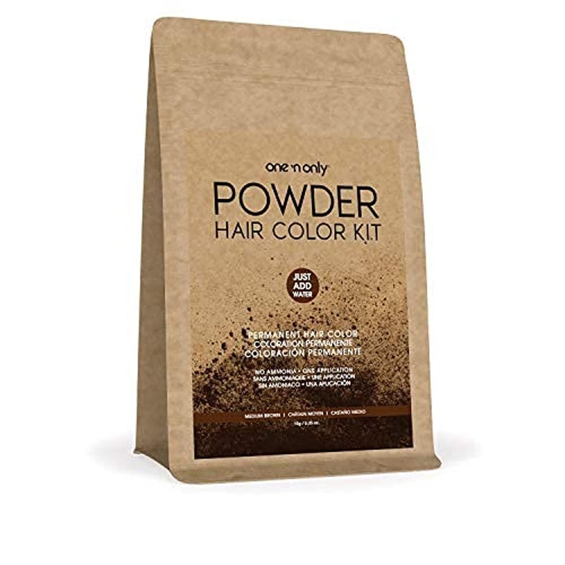 One n Only Powder Hair Color Kit Medium Brown Permanent Color in Single Application 100 Gray Hair Coverage without Lift Just Add Water  No Developer Needed Vegan and Cruelty Free