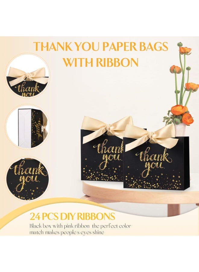 CUNUUDOOL 24pcs Gift Bags,Mini Thank You Bags with Ribbon Handles 12 x 4.5 x 10cm Small Wedding Gifts Bag Goodie Guest Baby Shower Party Supplies(Black) - Image 2