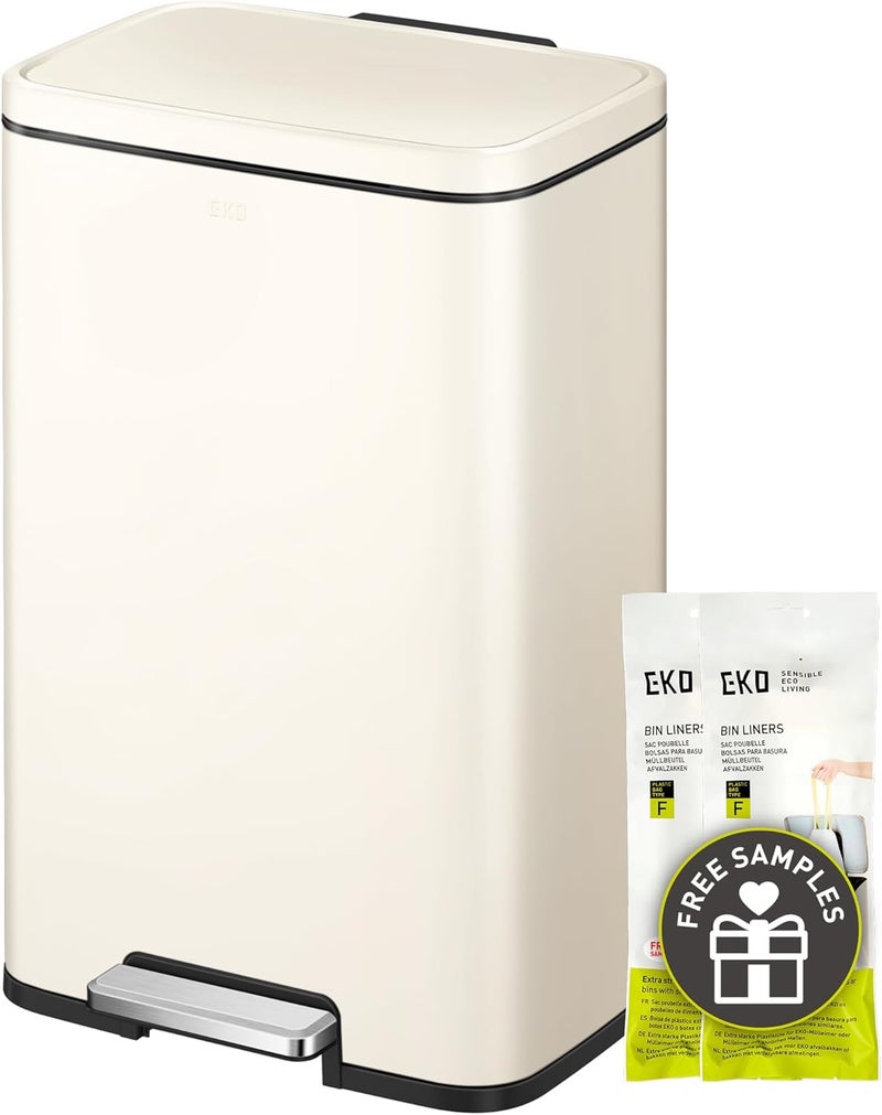EKO Madison Vanilla Steel 50 Liter/13.2 Gallon Step Trash Can with Inner Liner - Fingerprint Resistant Finish - Image 1