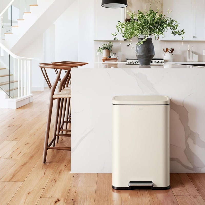 EKO Madison Vanilla Steel 50 Liter/13.2 Gallon Step Trash Can with Inner Liner - Fingerprint Resistant Finish - Image 3