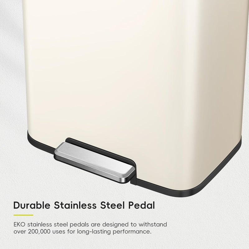 EKO Madison Vanilla Steel 50 Liter/13.2 Gallon Step Trash Can with Inner Liner - Fingerprint Resistant Finish - Image 5