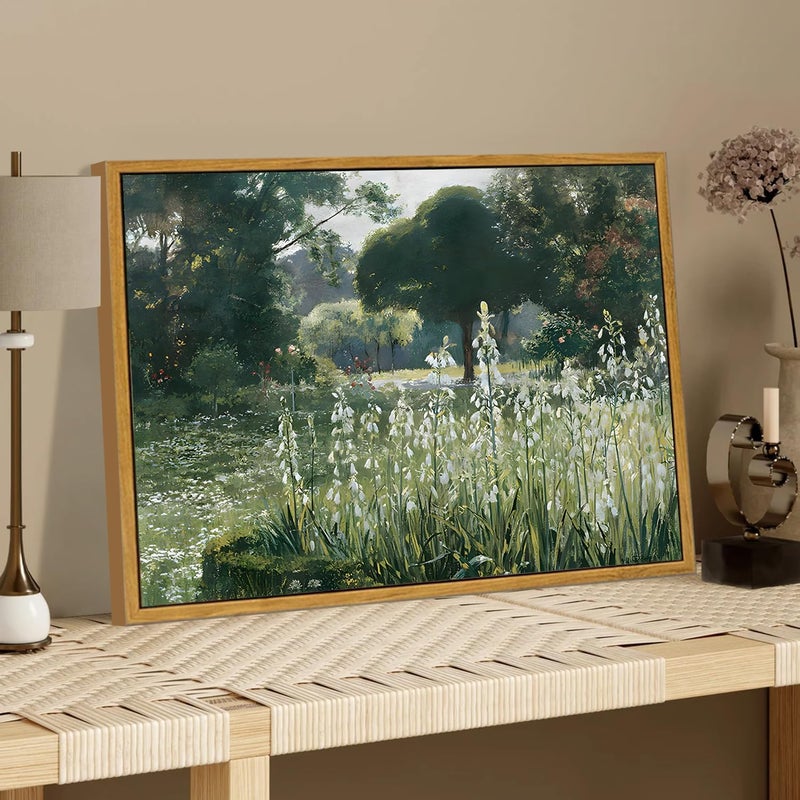 KBKBART Framed Vintage Meadow with Flowers Oil Painting, Classical Canvas Art for Bedroom & Living Room, Bathroom Wall Decor, Gallery, Gifts (12x16) - Image 5