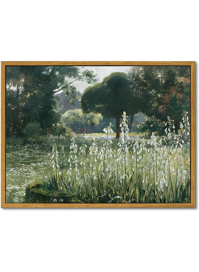 KBKBART Framed Vintage Meadow with Flowers Oil Painting, Classical Canvas Art for Bedroom & Living Room, Bathroom Wall Decor, Gallery, Gifts (12x16) - Image 1