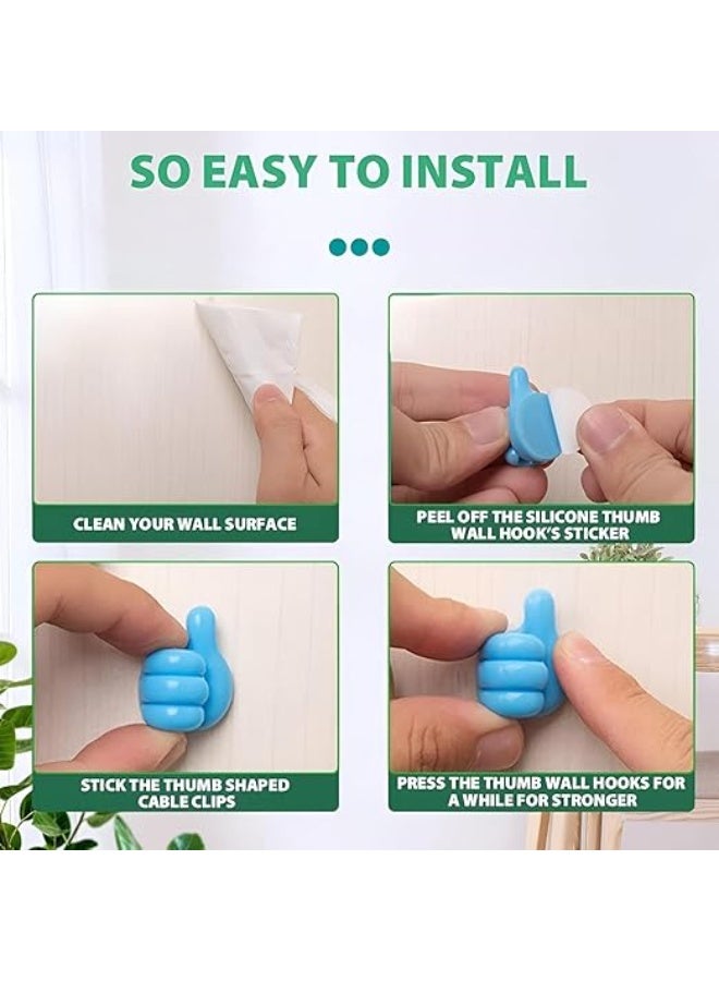 خطافات حائط إصبعية ومثبتات كابلات لاصقة – 10 قطع لحمل المفاتيح، الكابلات، وتعليق الحوائط، بدون حفر، خطافات قوية للمنزل، المكتب أو المطبخ (يشمل 3 مسامير) - Image 2