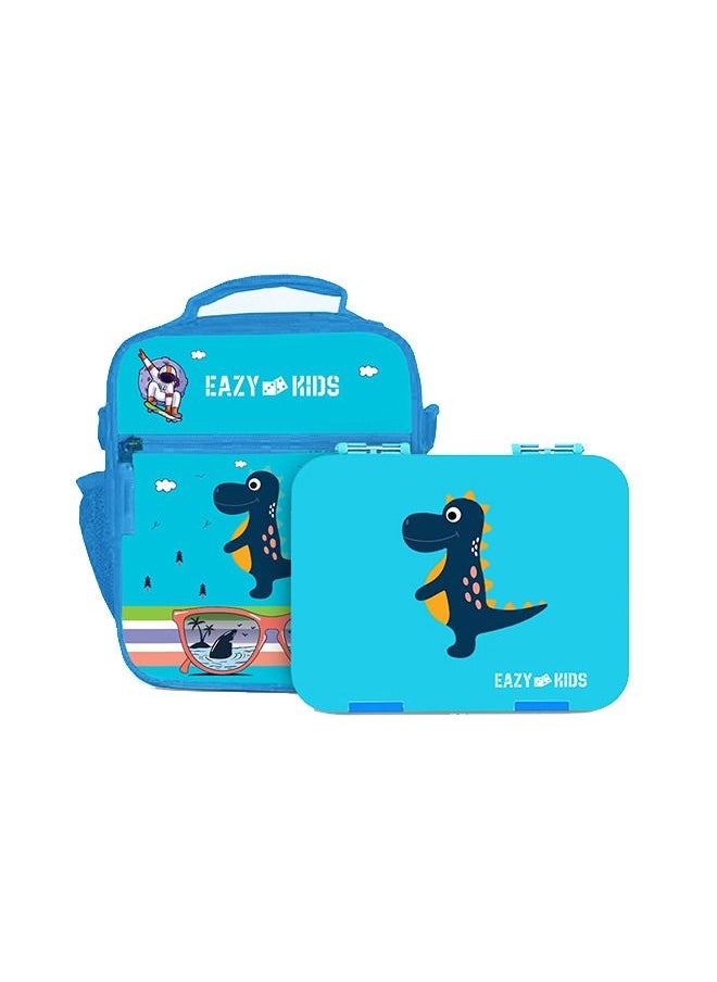 Eazy Kids Bento Boxes wt Insulated Lunch Bag Combo- Dino Blue  - Image 1