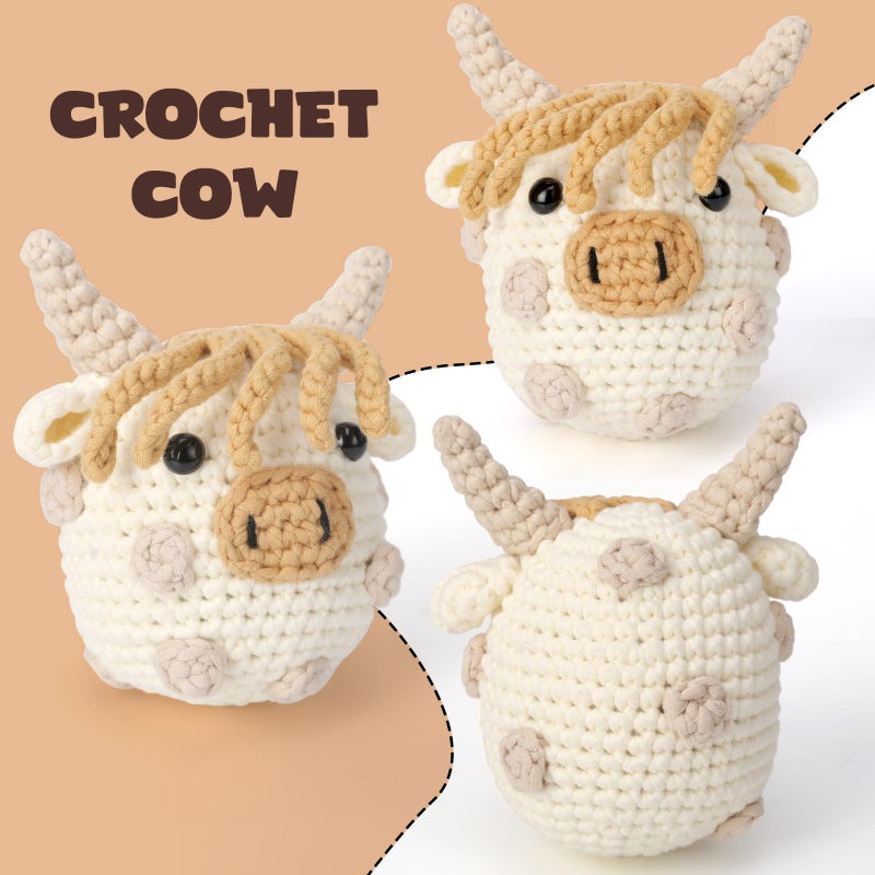CrochetBox Crochet Kit for Beginners Adults - Polka Dot Highland Cow Starters Crochet Kit, Crocheting Kitting for Adults Teen, Craft Gifts with Crochets Yarns, Hook, Step-by-Step Video, Instruction - Image 2
