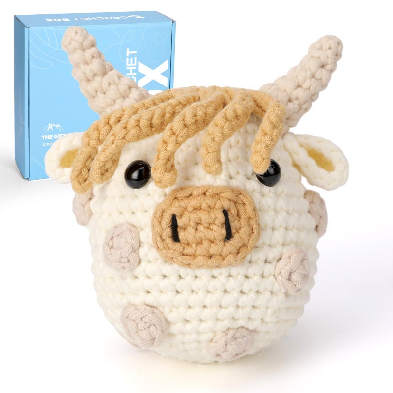 CrochetBox Crochet Kit for Beginners Adults - Polka Dot Highland Cow Starters Crochet Kit, Crocheting Kitting for Adults Teen, Craft Gifts with Crochets Yarns, Hook, Step-by-Step Video, Instruction - Image 1