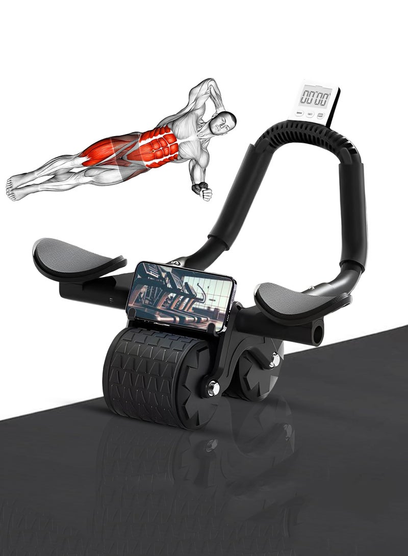 Arabest Ab Abdominal Exercise Roller Elbow Support Automatic Rebound Abdominal Wheel with Knee Pad and Timer, Abs Roller Wheel Core Workout Strength Trainin Equipment for Beginners Home Gym  - Image 1