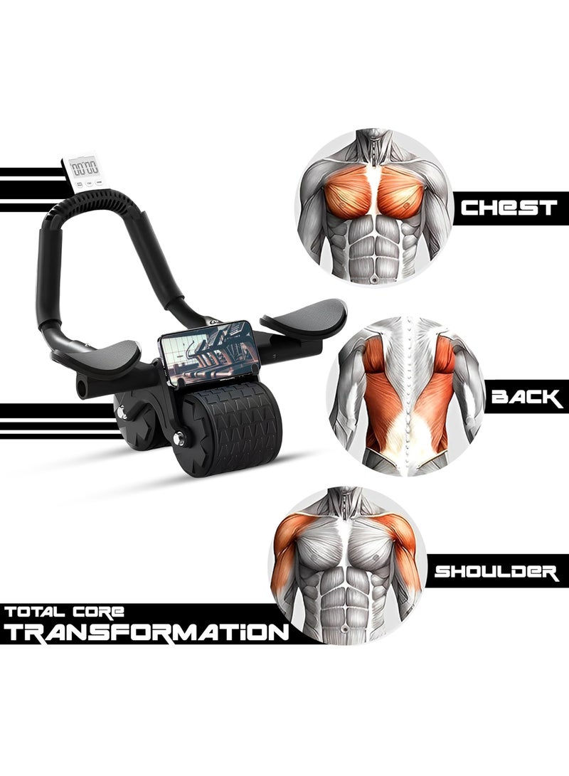 Arabest Ab Abdominal Exercise Roller Elbow Support Automatic Rebound Abdominal Wheel with Knee Pad and Timer, Abs Roller Wheel Core Workout Strength Trainin Equipment for Beginners Home Gym  - Image 4