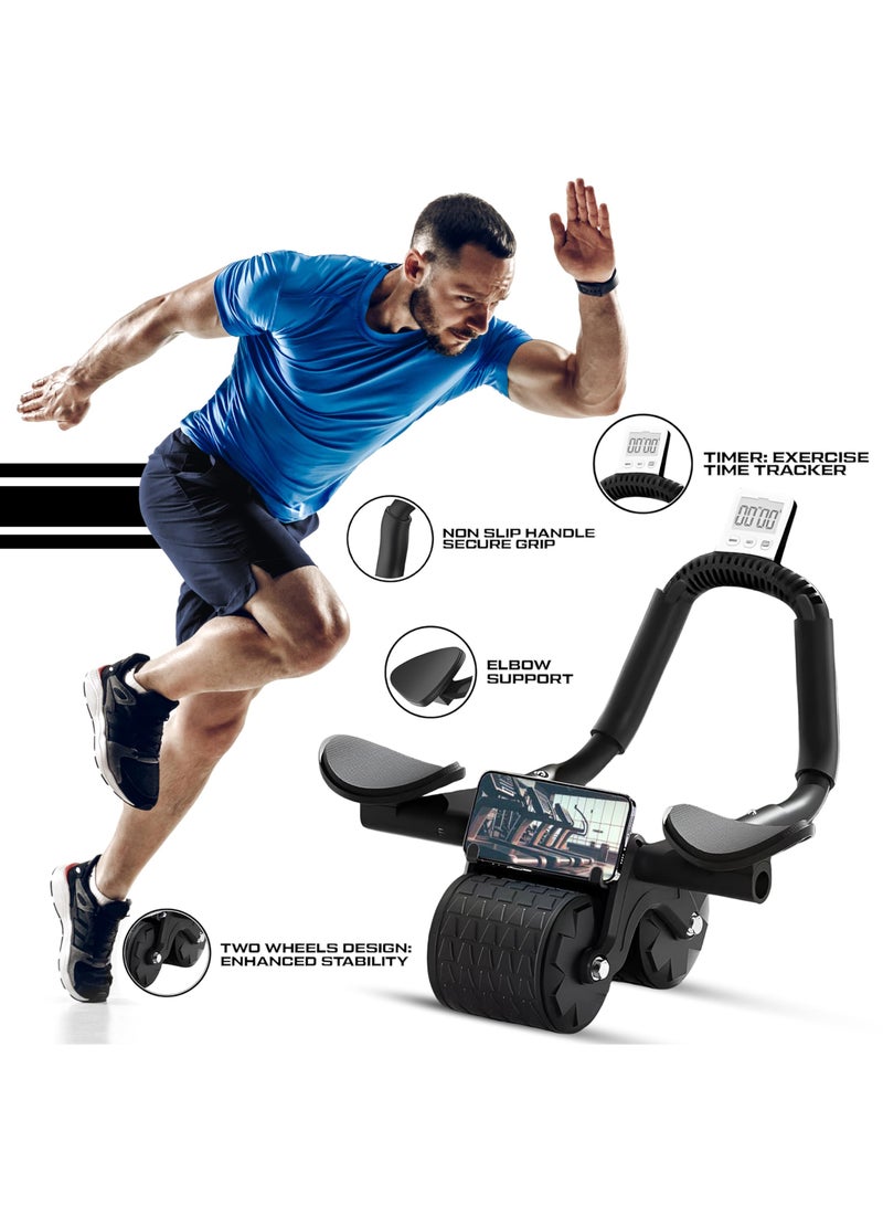 Arabest Ab Abdominal Exercise Roller Elbow Support Automatic Rebound Abdominal Wheel with Knee Pad and Timer, Abs Roller Wheel Core Workout Strength Trainin Equipment for Beginners Home Gym  - Image 2