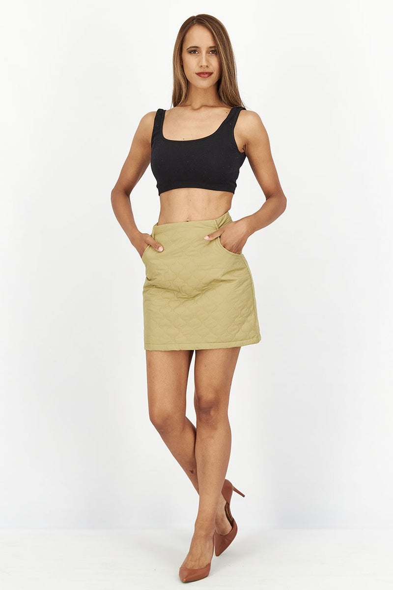 House Brand Women Textured Mini Skirt, Olive - Image 3