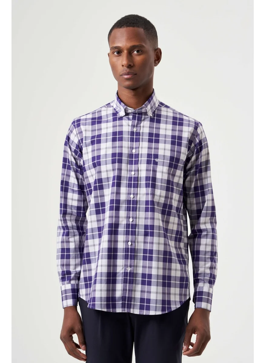 Bisse Men's Regular Fit Plaid Sports Shirt LILA GM23K232009_D44