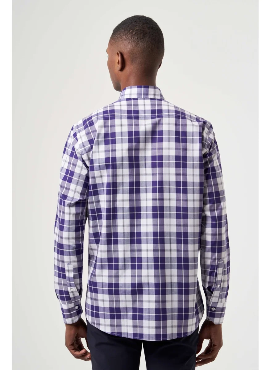 Bisse Men's Regular Fit Plaid Sports Shirt LILA GM23K232009_D44