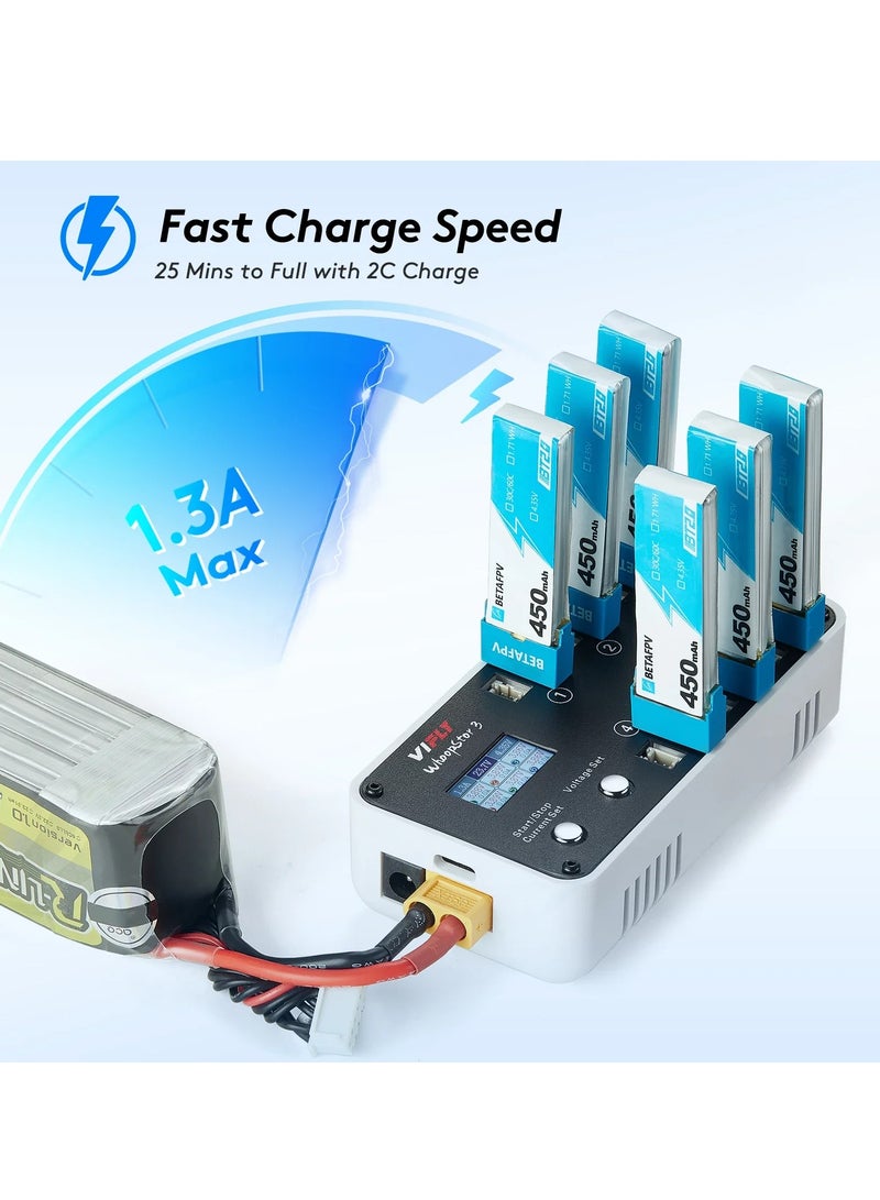 VIFLY WhoopStor 3 V3 6 Ports 1S LIPO Battery Charger Discharger Storage Function For FPV Tinywhoop 4.2V 4.35V BT2.0 PH2.0 - Image 2