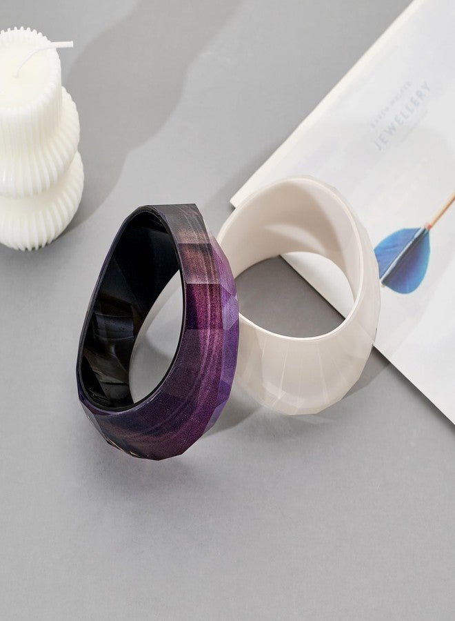 WOWORAMA Chunky Resin Acrylic Bracelet for Women Glitter White Chunky Bangle Bracelets Statement Acetate Resin Bangles Large Irregular Plastic Bracelet - Image 4