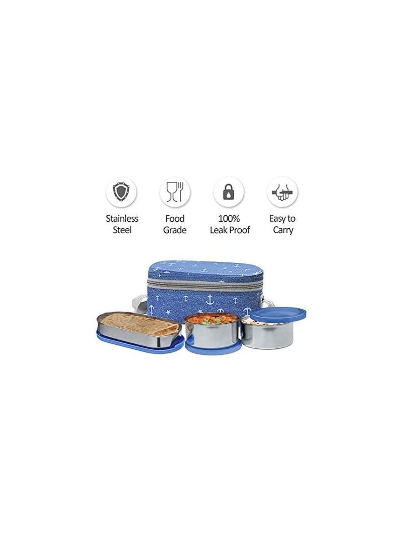 MILTON Corporate Lunch Stainless Steel Containers Set of 3 Blue