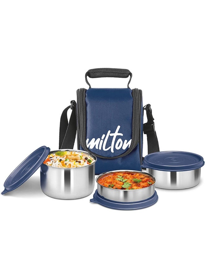 Milton 4-Piece Lunch Box Set with Insulated Bag - Includes Stainless Steel Containers (500ml, 320ml, 200ml), Keeps Food Hot, Ideal for School Kids & Office Tiffin - Tasty Lunch - Blue - Image 1
