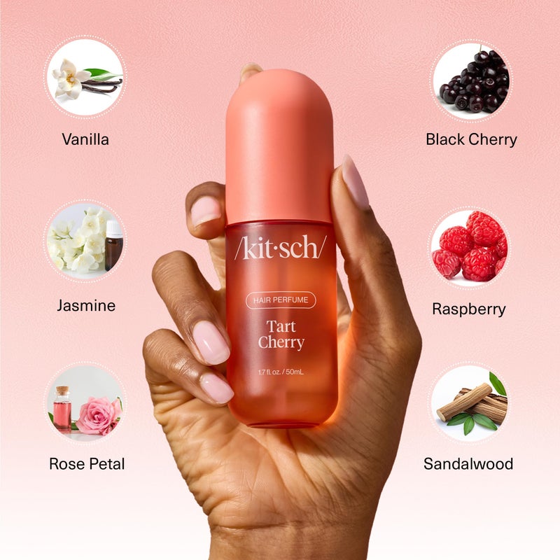 Kitsch عطر شعر كيتش تارت شيري للنساء - نظيف، مزيل للروائح، وتكنولوجيا حاصلة على براءة اختراع لإزالة الروائح، رذاذ للجسم - لإنعاش الشعر، الجسم والوسائد - الكرز الأسود، التوت، الياسمين، خشب الصندل - 50 مل - Image 5