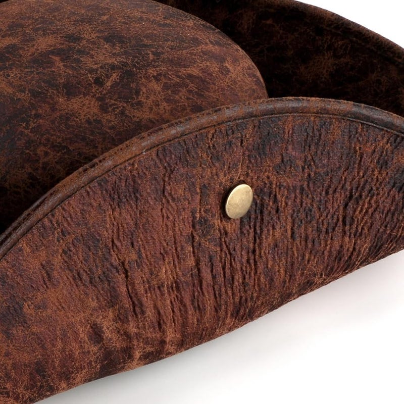 Srnede Pirate-Hat Women Tricorn Brown Pirate Men Leather Faux Leather Vintage Wrinkle Distressed - Image 3
