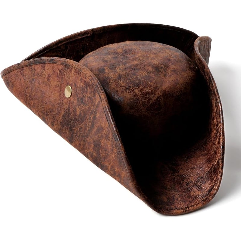 Srnede Pirate-Hat Women Tricorn Brown Pirate Men Leather Faux Leather Vintage Wrinkle Distressed - Image 4