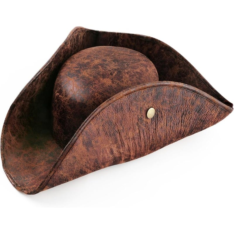 Srnede Pirate-Hat Women Tricorn Brown Pirate Men Leather Faux Leather Vintage Wrinkle Distressed - Image 1