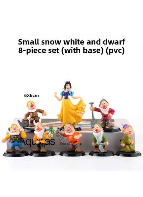 8 Snow White And The Seven Dwarfs Handmade Doll Cartoon Model Cake Decorative Ornaments-Color:Small Snow White And Dwarf 8-piece Set (with Base) (pvc)