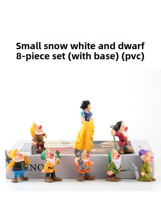 null - 8 Snow White And The Seven Dwarfs Handmade Doll Cartoon Model Cake Decorative Ornaments-Color:Small Snow White And Dwarf 8-piece Set (with Base) (pvc) - Image 1