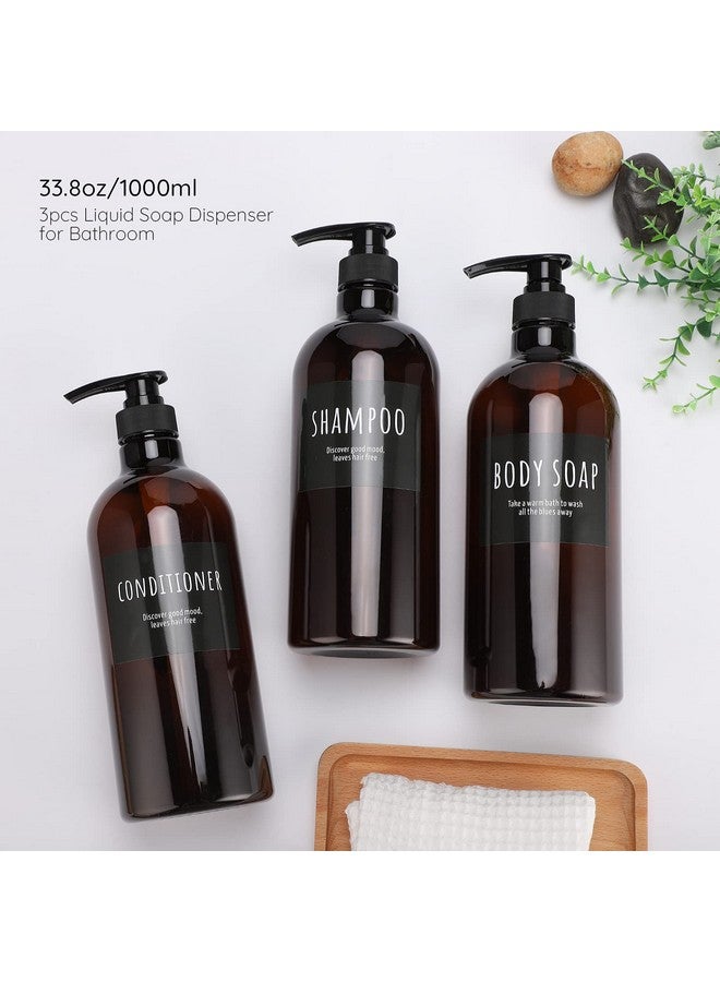 سيج بيوتي زجاجة شامبو Segbeauty سعة 32 أونصة، زجاجة شامبو وبلسم فارغة مع مضخة، 3 زجاجات موزع شامبو سعة 1 لتر لصابون الجسم، موزع ضغط بلاستيكي بني اللون قابل لإعادة التعبئة - Image 5